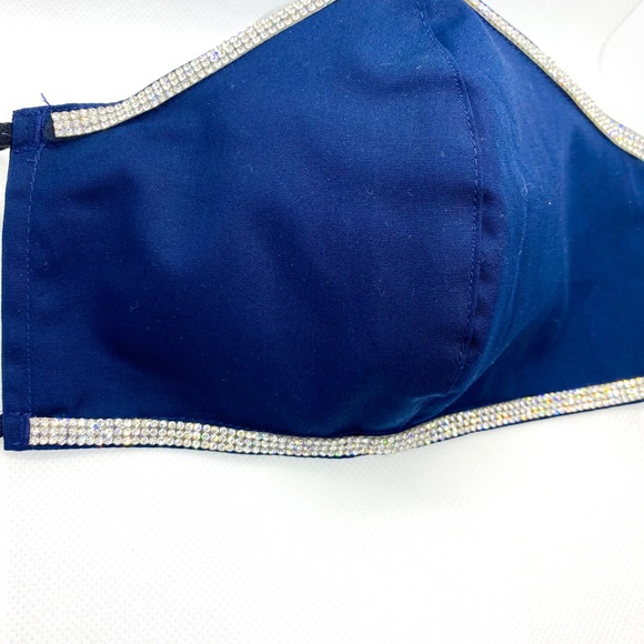 Rhinestone trim face mask (Navy) - Picture 4 of 5